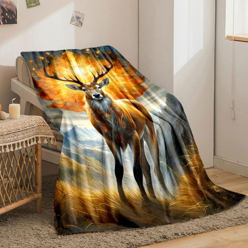 Mythical Glowing Deer Blanket Bedroom Blanket for Livingroom Couch Lunch Break Soft Throw for Friend's Festival Gift