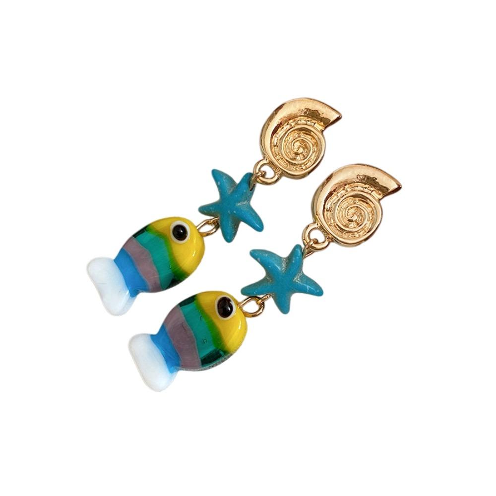 Personality Colored Glaze Starfish Earrings Conch Octopus Starfish Star Dangle Earrings Festival