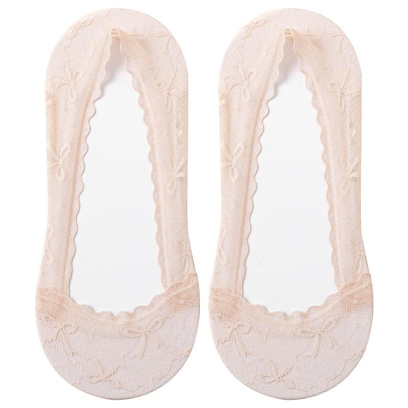 5 Pairs of Women's Spring/summer Lace Invisible Non Slip Pure Cotton Sweatwicking Boat Socks