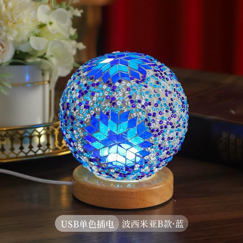 

Creative LED Desk Lamp USB Button Warm Dimming Stained Glass Bohemian National Style for Home Bar Bedroom Decor LED Table Lamp