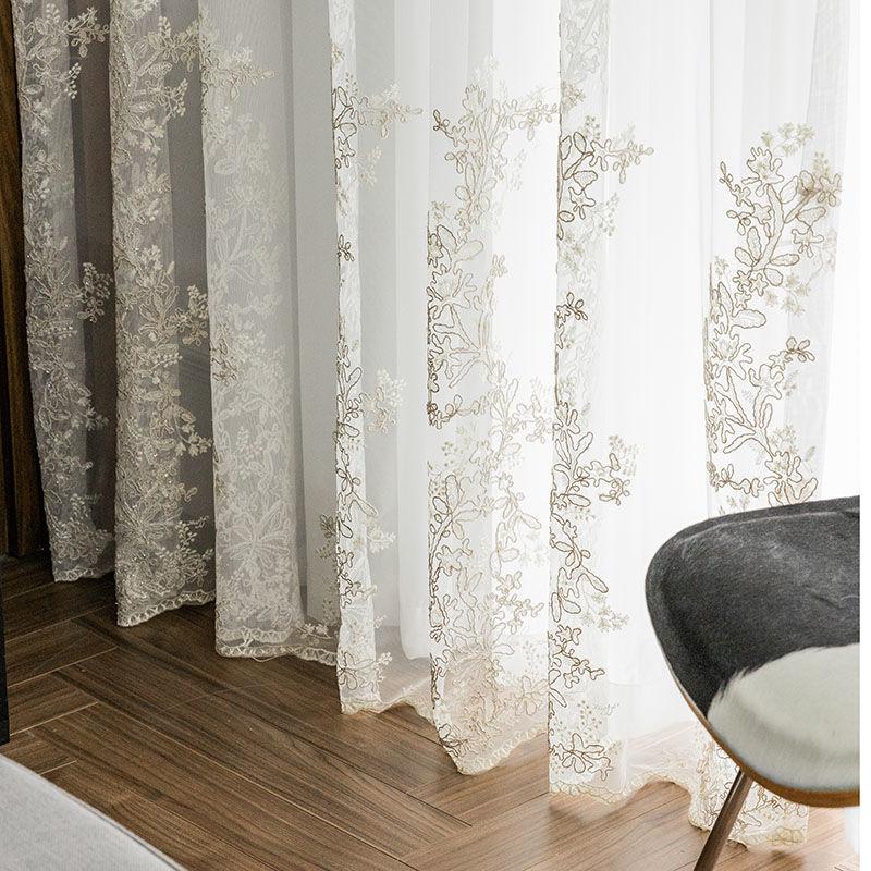 New Floral Embroidered Sheer Curtains for Living Room Bedroom Windows Voile Drapes Fresh Design