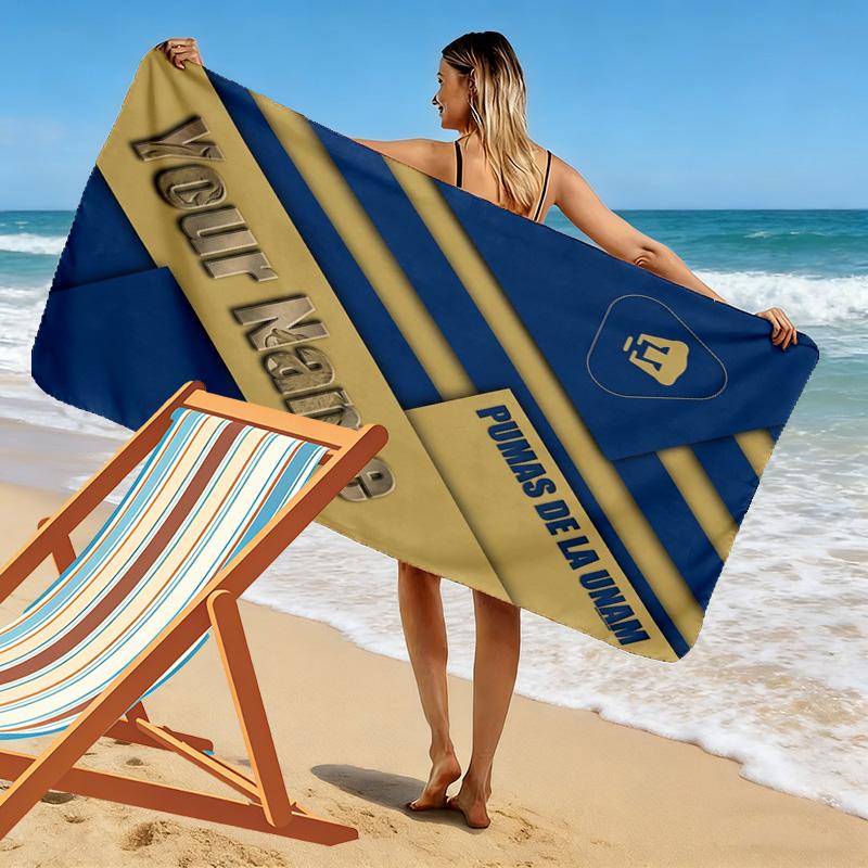 Name Custom UNAM Pumas Print Beach Towel, Large Soft Quick Dry Towel for Beach Camping Swimming