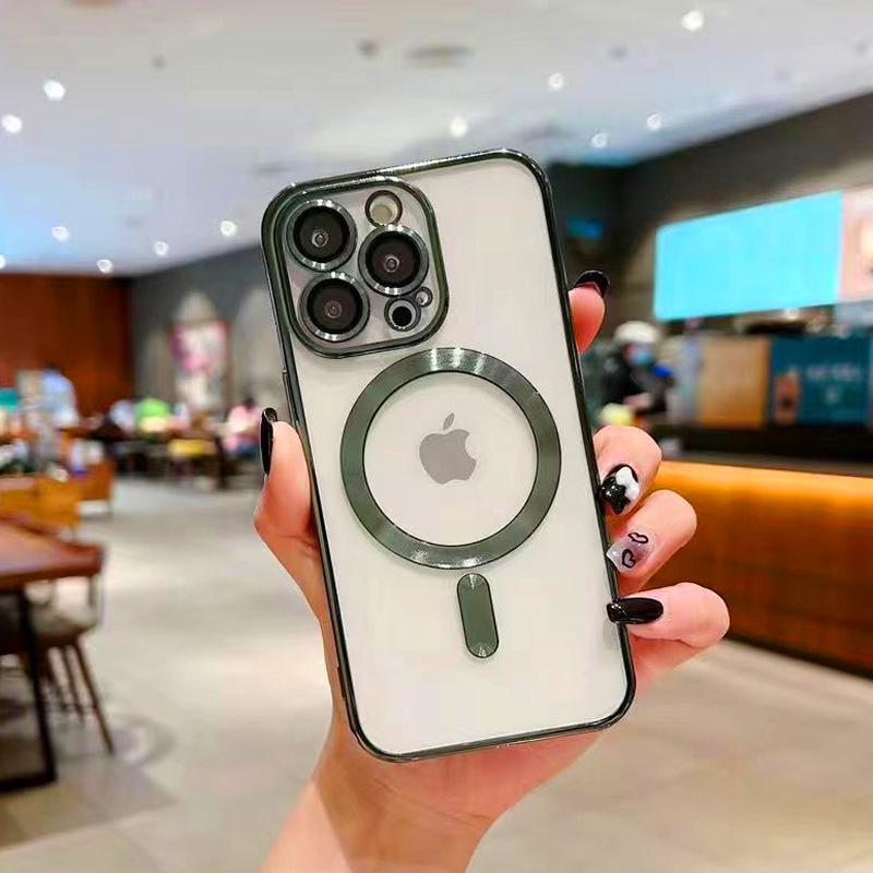

Apple 16 Transparent Electroplated Magnetic iPhone XR Case with Lens Film for Full Coverage iPhone 15 Pro Max