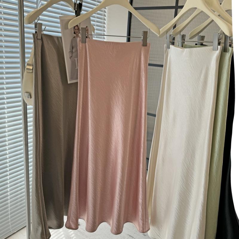 Acetate Satin Fishtail Skirt Femininity Simple Drape Thin Buttocks a Word Medium and Long Skirt