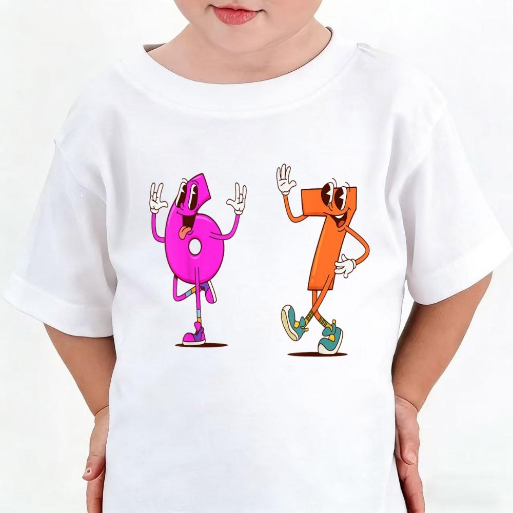 Cute T-shirt Fashion Boys and Girls Children Six Seven Fun Children Y2k T-shirt Top 67 Printed Round Neck Short Sleeve T-shirt