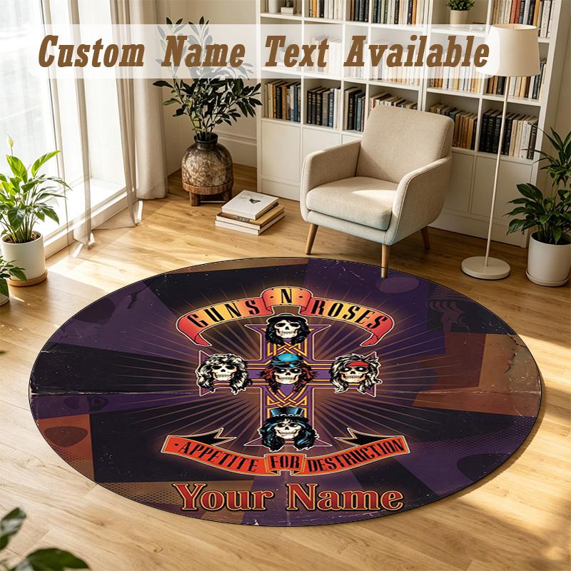 Round Rug Custom NameGuns N’ Roses Pattern Non Slip Carpet Home Floor Decor