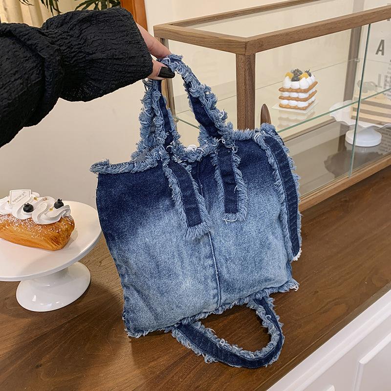 

Summer canvas bag women 2025 new lazy wind gradual change color shoulder large capacity casual versatile messenger bucket bag