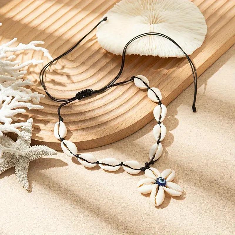 JMXD-Fashion Exaggerated Necklace Shell Pendant Summer Vacation Necklace Women's Beach Wind Handmade Shell Woven Necklace