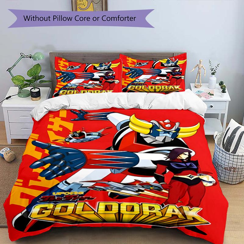 3pcs UFO Robot Grendizer3 Design Cover Set - HD Printed Bedding with 1 Cover and 2 Pillowcases - Perfect for Home and Dorm Decor