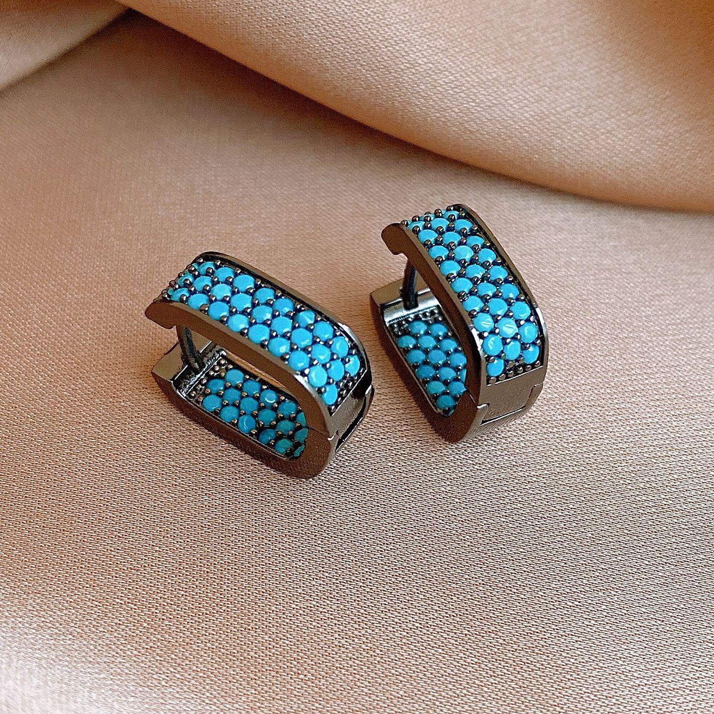 European and American zircon geometric three-dimensional square ear buckle simple versatile earrings earrings women