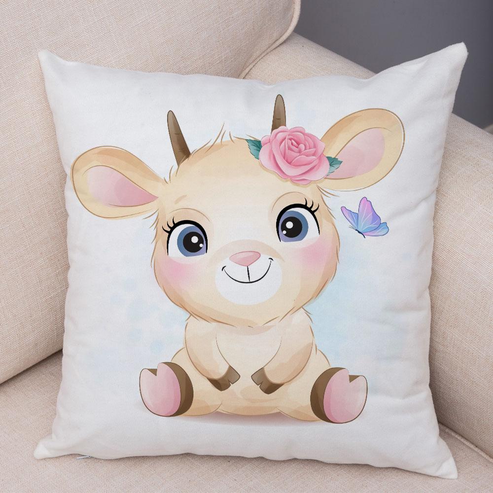 45x45cm Søt Giraffe Løve Ku Putetrekk Dekorativ tegneserie Dyretrykk Putetrekk Barnerom Sofa Hjem Putetrekk