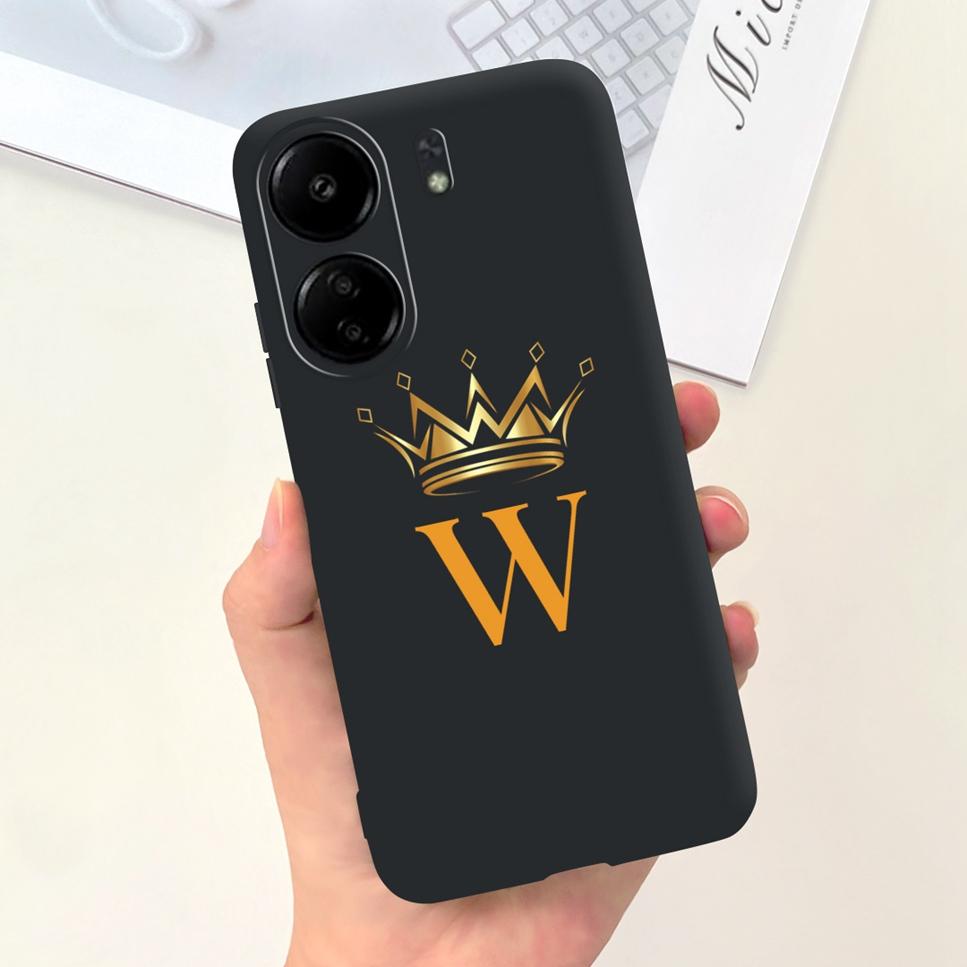 New For Redmi 13C 4G Case Fashion Design Letter Flower Luxury Crown Soft Silicone Back Cover For Xiaomi Redmi13C 13 C Phone Case
