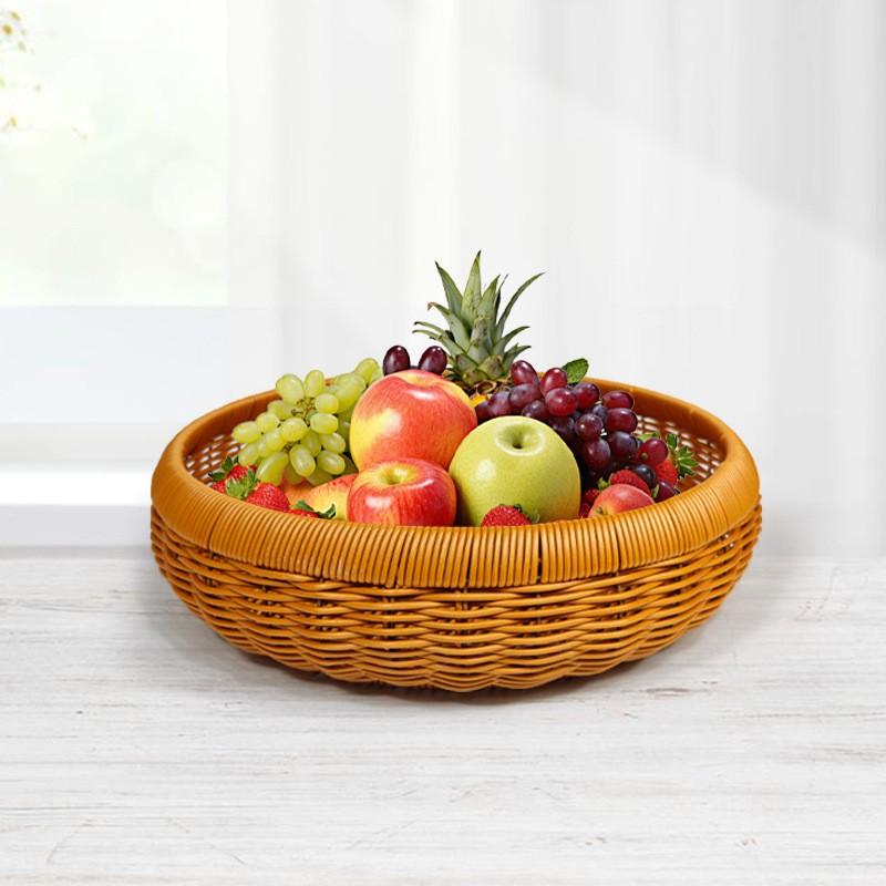 Round Woven Storage Basket Kitchen Vegetables Fruits Organizing Drying Tray PP Material Brown
