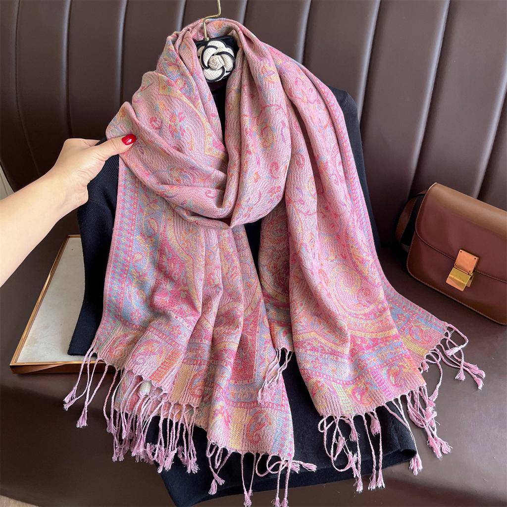 Winter Thick Warm Jacquard Scarf Outdoor Women Travel Retro Paisley Cashmere Tassel Shawl Neck Wrap Pashmina Muslim Hijab