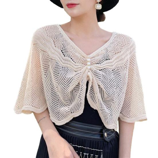 Sunscreen Cardigan Solid Color Half Sleeves Super Thin Shawl Coat Sun Protection Breathable Mesh Sundress Cover Tops Casual Wear Women Clothes