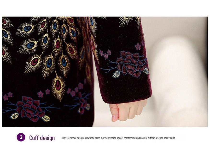 Grandma's Mink Velvet Coat with Fleece Lining, Thickened, for Middle-Aged & Elderly, Fur Collar, Warm Cotton-Padded Jacket.