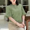 ZANZEA Women Casual Round Neck Short Sleeve Hollow Crochet Patchwork Blouse