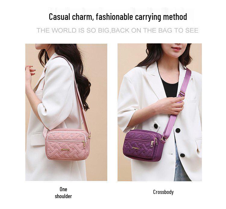 Women's Daily Casual Nylon Cross-Body Shoulder Bag with Multi-Layer Zipper