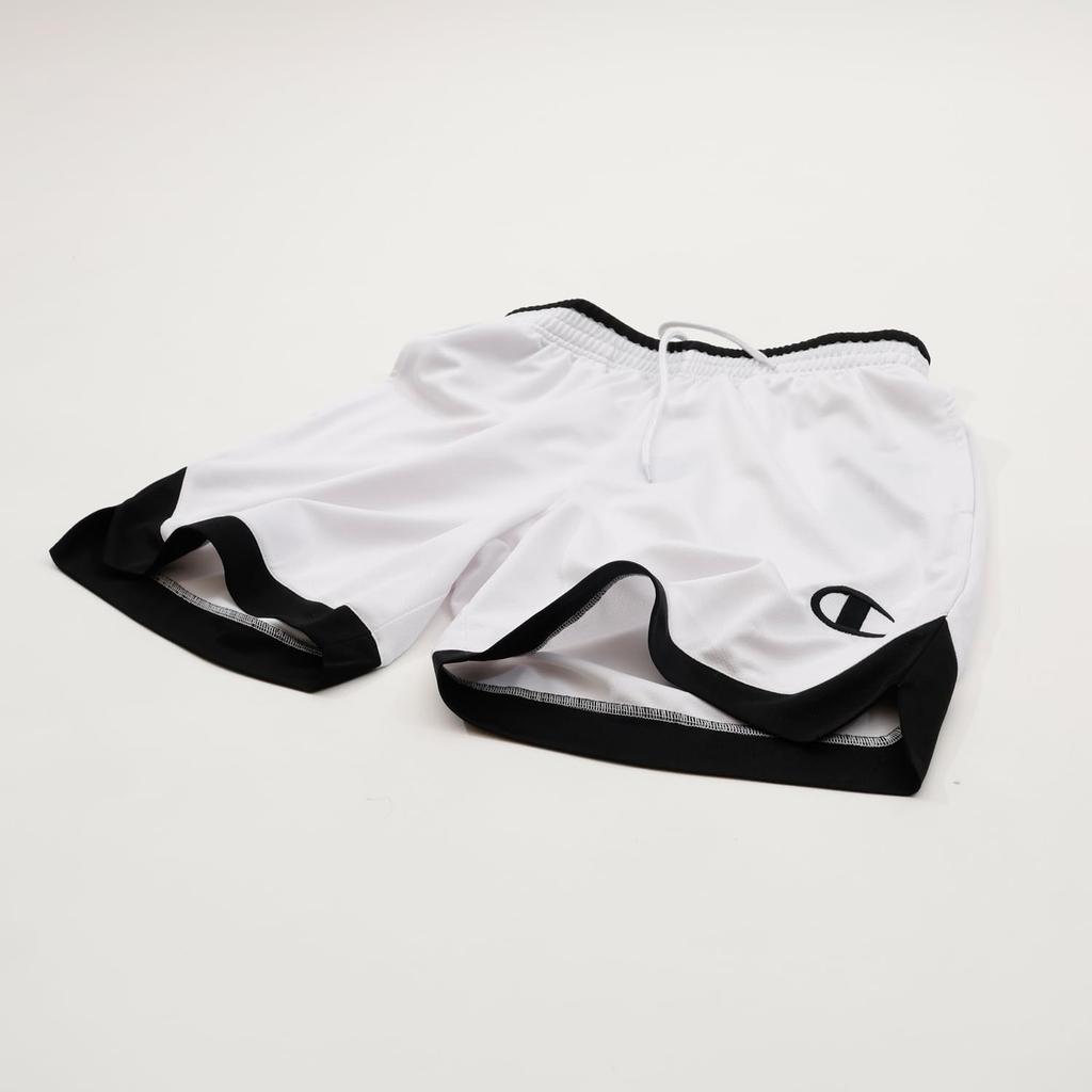 Champion Basketball Logo Embroidered On the Left Rubber Print On the Right White Shorts, Quick-Drying, One-Point Front, Back, C3-BB521, Men's,