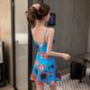 Spring and Summer Nightclub Small Sexy Suspender Halter Print Dress Mini Beach Dress Vacation Skirt