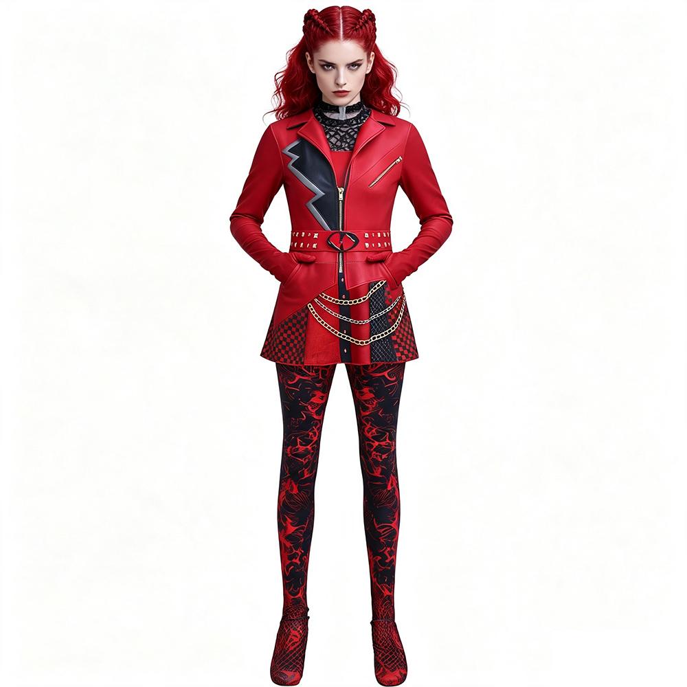 Movie Cosplay Costume Women's Red And Black Punk-style Jumpsuit With Cool 3d Digital Print Patterns For Halloween Costumes
