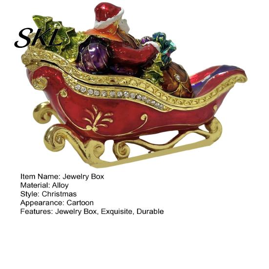 Festive Tabletop Decoration for Christmas Theme Jewelry Box with Magnetic Hinge, Alloy Enamel Vintage Holiday Seasonal Home Accents Style Organizer,