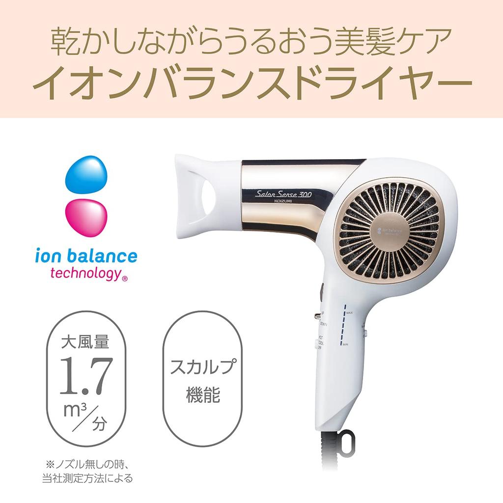 Koizumi Hair Dryer Ion Balance Salon Sense 300 Automatic Switching Ceramic Nozzle White Hot/Cold Far-Infrared KHD-9950/W