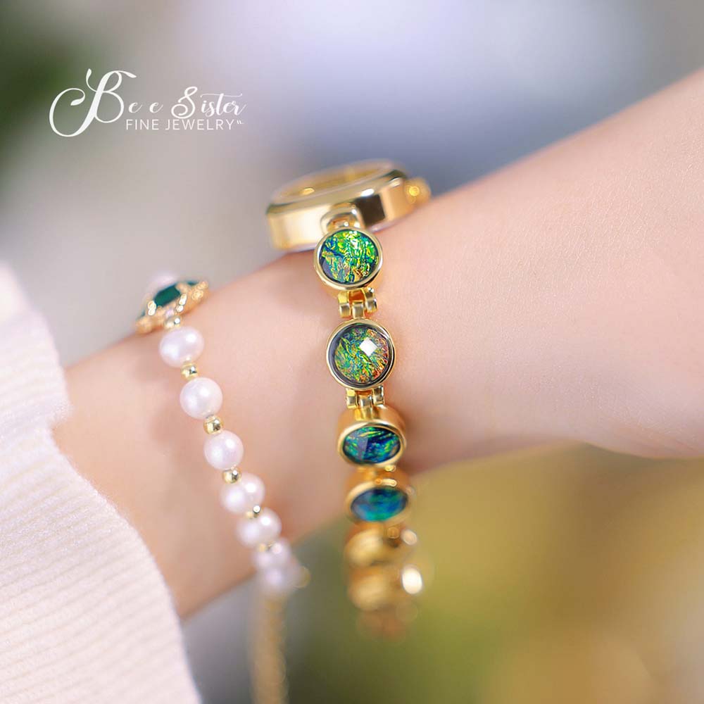 BS New Women's  Watch Link Bracelet Iridescent Raw Stone INS Style Malachite Color-Shifting Design Gift for Lady