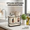 Two-tone carbon steel cutlery rack with cat print, dual installation ways and drip tray, stores knives and kitchen utensils.