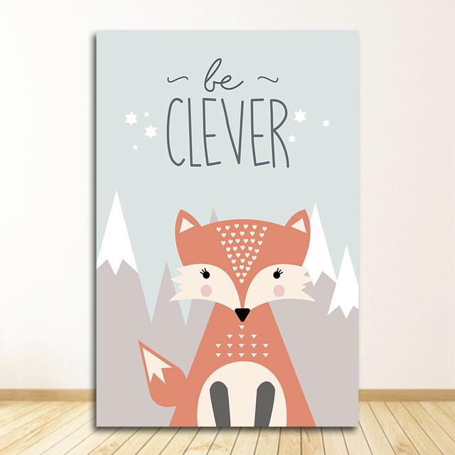 Wall Paintings Children Bedroom Home Decor Canvas Painting Cute Cartoon Fox Owl Deer Nordic Canvas Painting Art Print