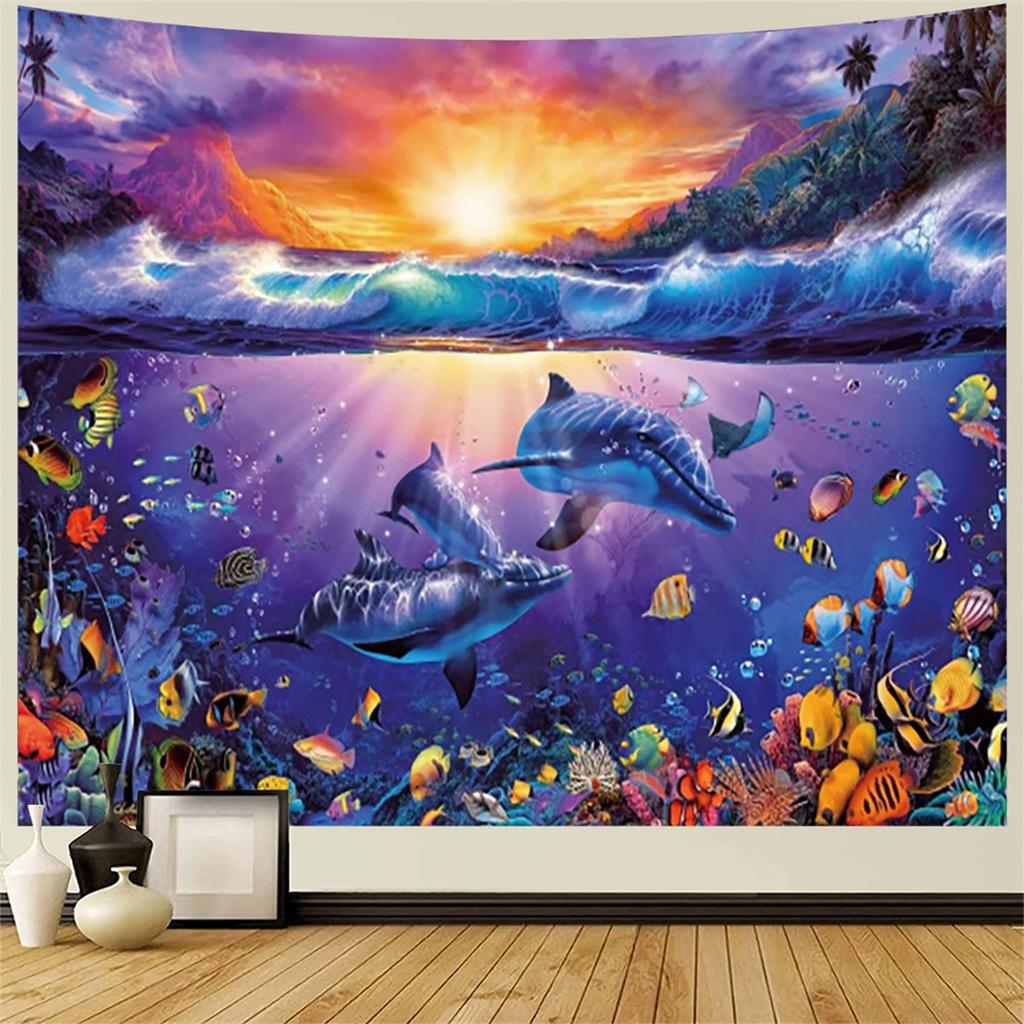Ozean Delfin Wandteppich Wandbehang Lustiger Meeresleben Wandteppich Wandbehang Schlafzimmer Wale Delfin Wandteppich Wohnzimmer Dekor