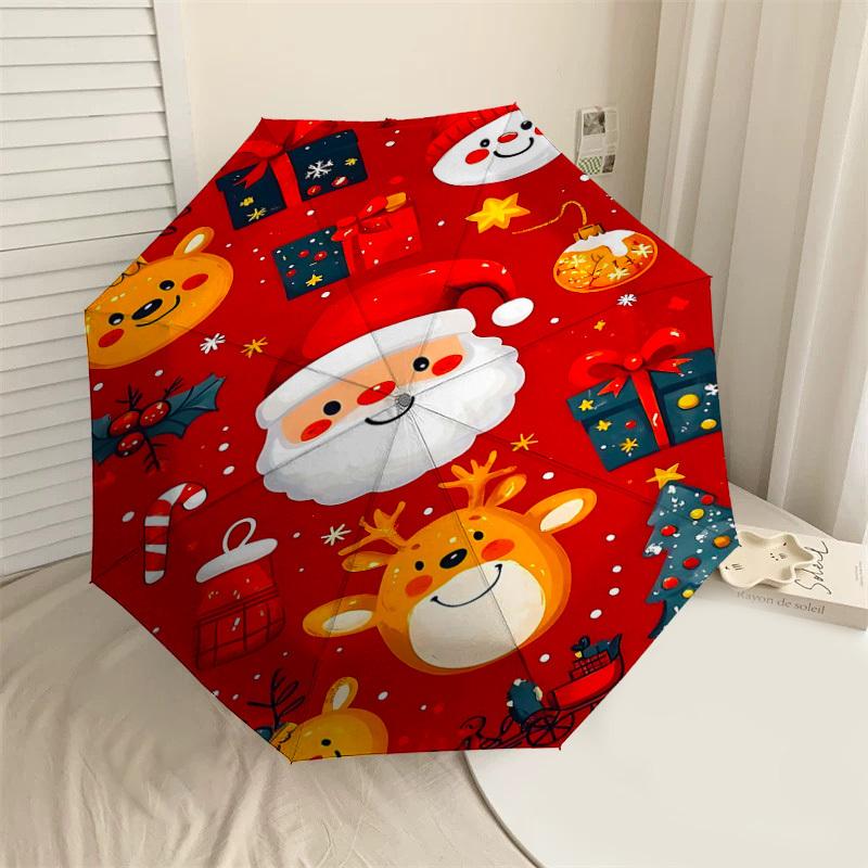 

1PC Christmas Santa Claus Umbrella-8-Rib Reinforced Portable Folding Travel Suitable for All Seasons Outdoor Daily Use Is an Ideal Choice -F365