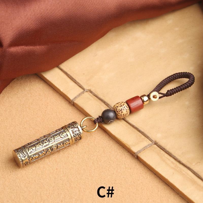 Hollow Brass Buddha Bottle Sutra Cylinder Pendant Keychain Necklace Jewelry Handmade Vintage Pill Box Container Bottle Keychains Green