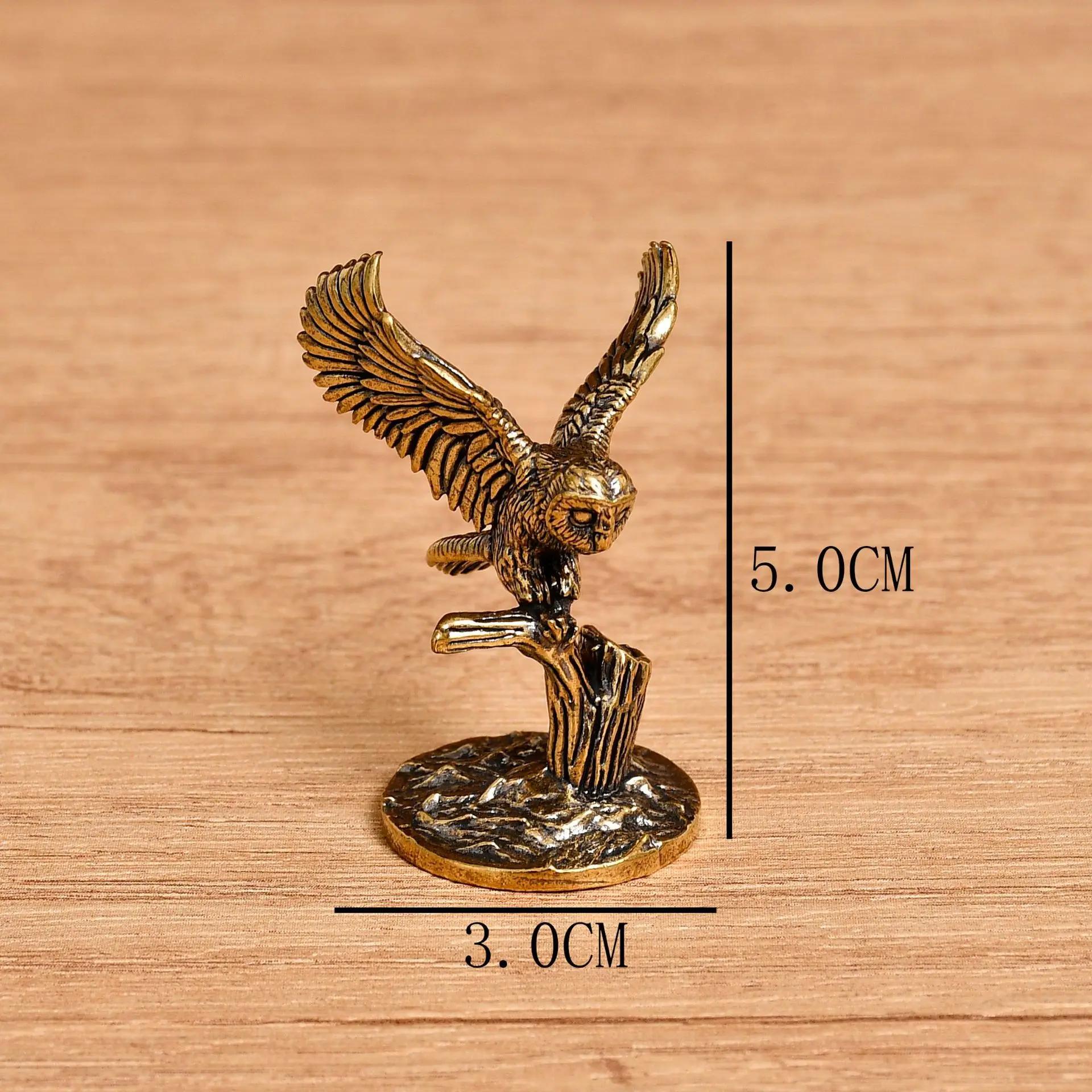 Retro Antique Brass Owl Miniature Figurines Courage Copper Owl Tea Pet Desktop Ornament Crafts Animal Figurines Home Decor Gifts