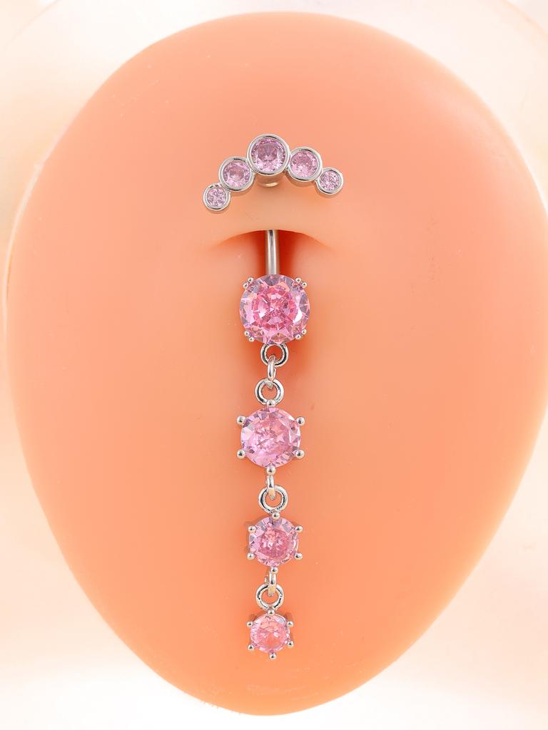 14G Stainless Steel Heart Dangled Belly Button Rings Belly Piercing Nombril for Women Girls Pink Zircon Crystal Sexy Navel Ring