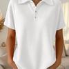 Women's Polo Collar Waffle Knit Long Sleeve Top Loose Fit Casual Pullover