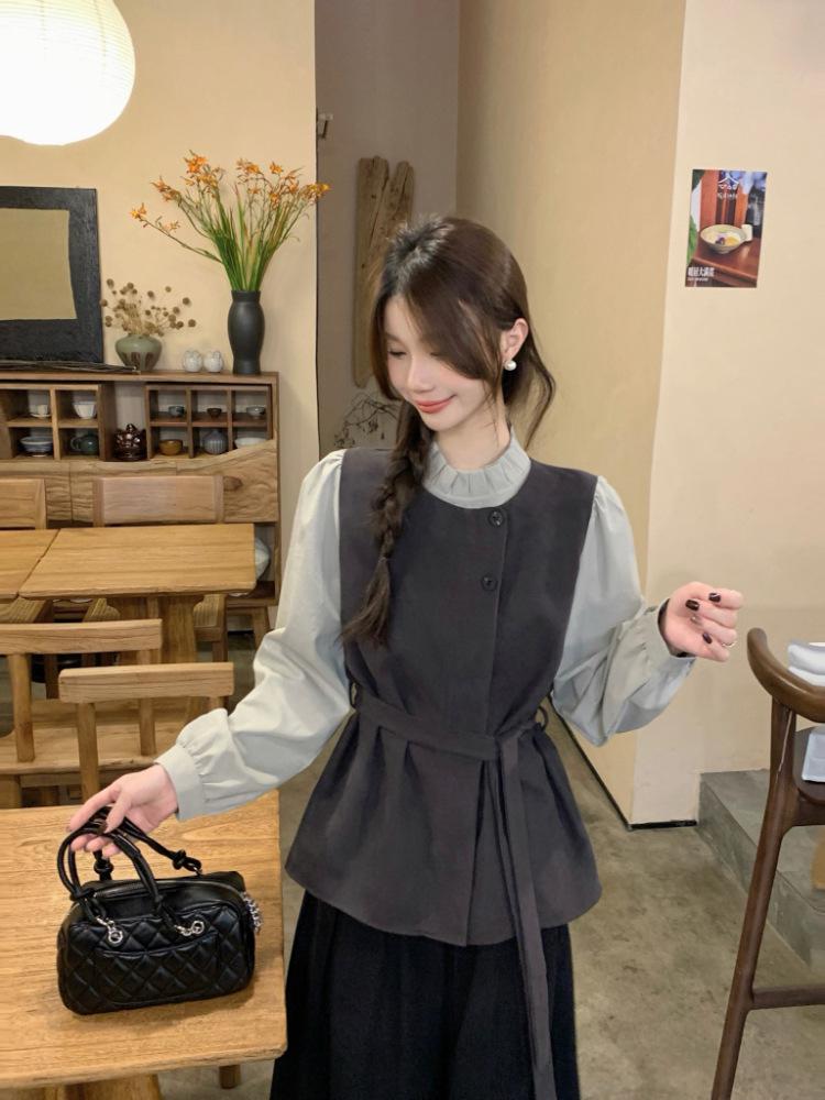 Korean Autumn/Winter Wool Blend Two-Piece Style Loose Shirt for Women
