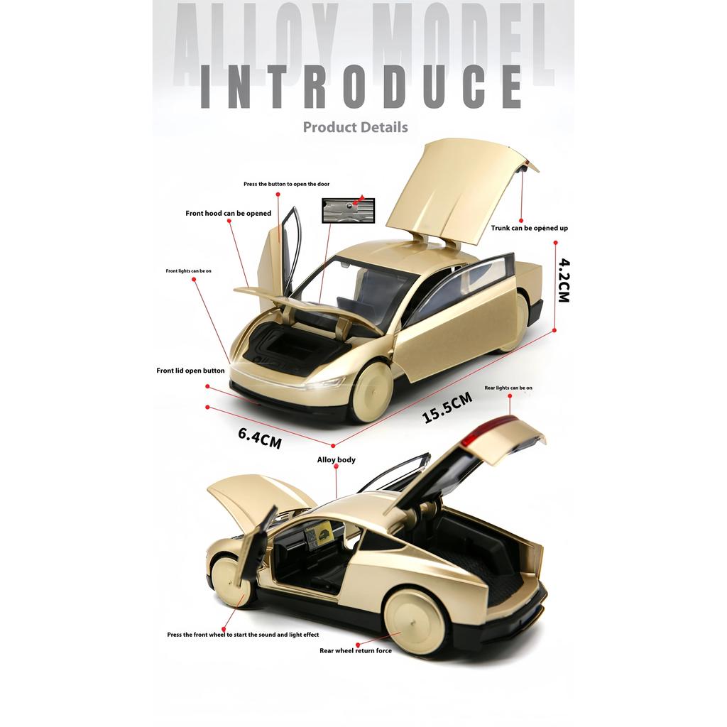 Simulation 1/32 Tesla Cybercab ROBOTAXI Metal Die Cast Car Model, Desktop Decoration Ornaments, Children's Toy Cars, Boys Gifts