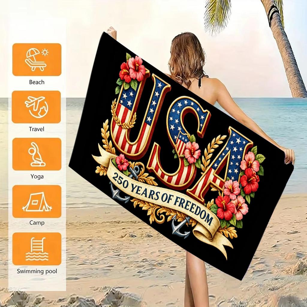 America 250th Anniversary Beach Towel Microfiber Quick Dry Tropical Patriotic Print Bath Towel for American Independence Day
