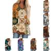 Women's Fashionable Casual Long-Sleeved Retro Print V-Neck Mid-Length Top