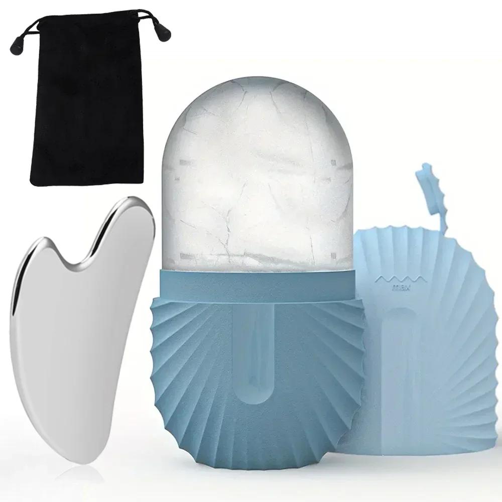 Neuer Eis-Gesichtsroller Edelstahl Gua Sha Werkzeugset Hautpflege Beauty-Set Gesichtsmassageroller Lifting Konturierungswerkzeug Wiederverwendbar