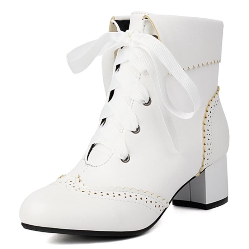 White Ankle Boots for Women Lolitas Autumn Winter 2024 Black Pink Short Boot Low Heels Footwear Shoes Girls Waterproof