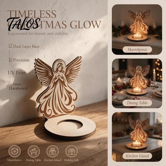 Poplar Plywood Ornaments Wooden Candle Holder, Praying Angel Tabletop Tealight Stand, Religious Gift Ideas Decorative Candlestick for Mantel,