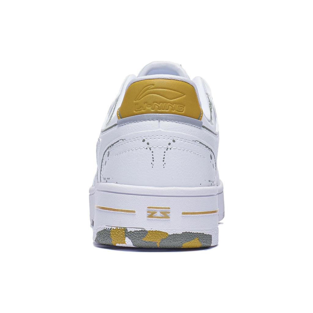 Li Ning Synthetic Leather Comfortable Slip Resistant Abrasion Resistant Low Top Skateboard Shoes Men's White Gold AGCT375-3