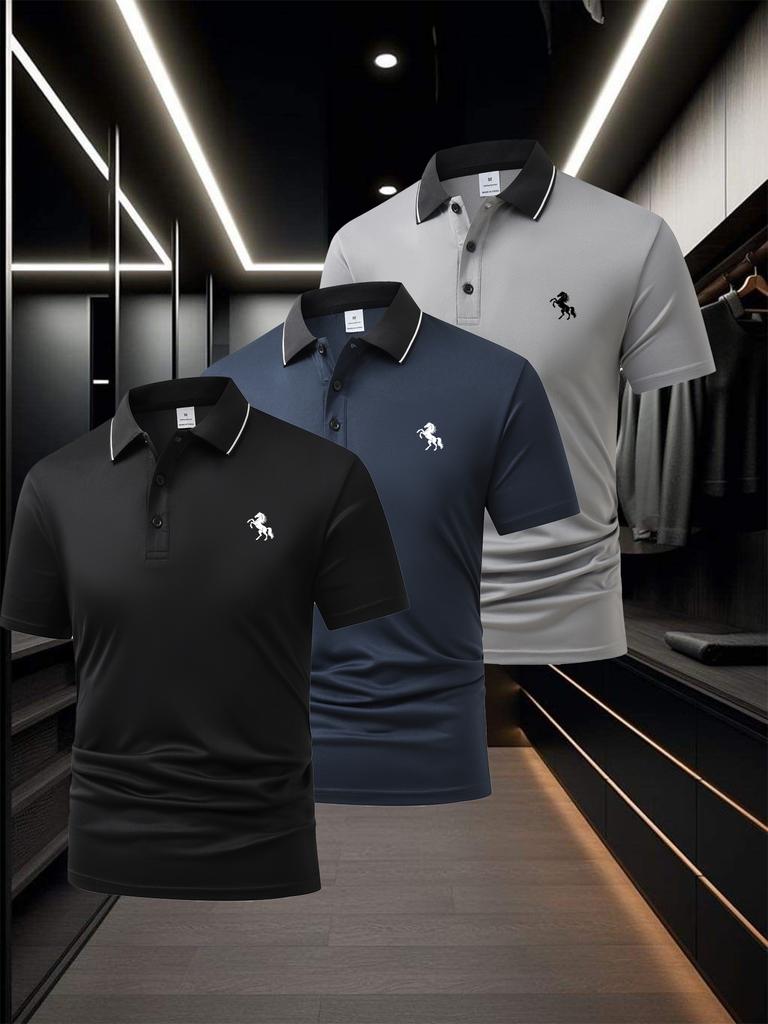 Men's Piped Trim Short Sleeve Polo Shirt, Casual Travel Sightseeing Tops, Regular Fit for Vacation Trip Outdoor Walk Errands Commute Leisure Wear