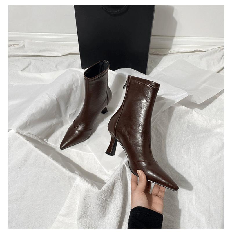 Designer Vintage Leisure Women's Ankle Boots Winter Pointed Toe Shoes Woman Fine with Leather Modern Boots Women's Cossacks
