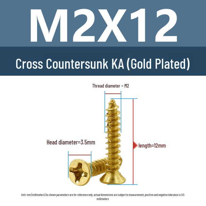 Yigu Gold-Plated Carbon Steel Self-Tapping Screws: Countersunk Head, Flat Head, Pointed Tail, Sizes M2-M4, Ideal for Electronics.