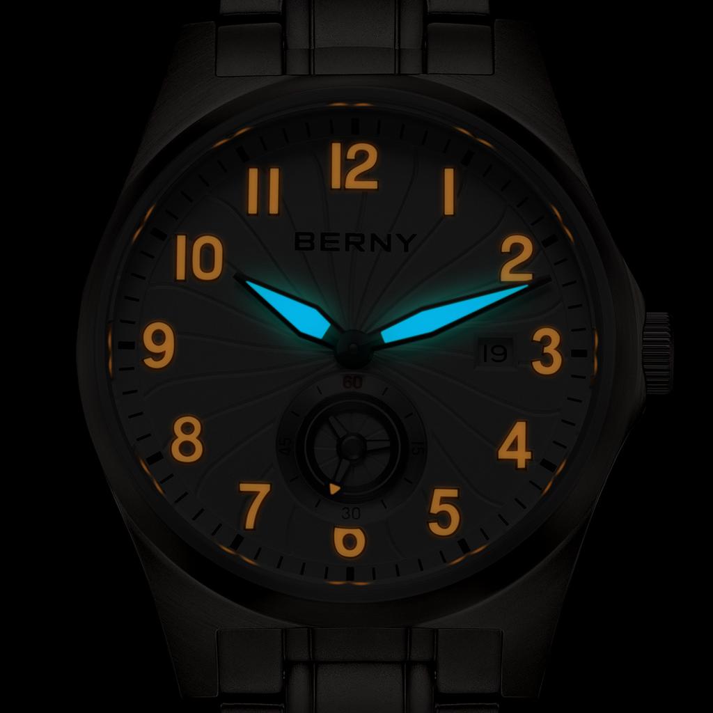 BERNY Mechanisch Herenhorloge Volledig Titanium Automatisch Polshorloge met 10ATM Waterdicht Saffier ST1731 Super Lichtgevend Herenhorloges