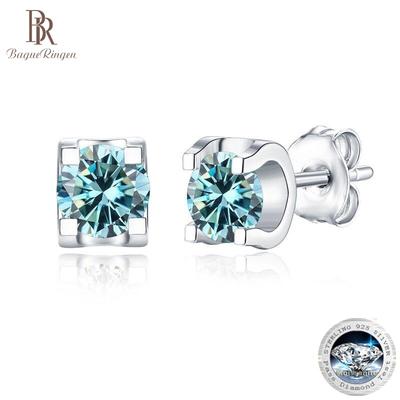 BagueRingen Modrá Zelená Barva Moissanite Náušnice 925 Sterling Silver 1ct Vytvořené diamantové šperky Dárek k výročí svatby
