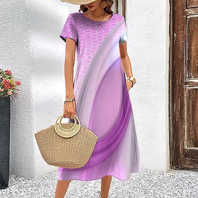 Abiti con Stampa Digitale 3D Donna Estate Manica Corta Scollo O Casual Ampio Vestito